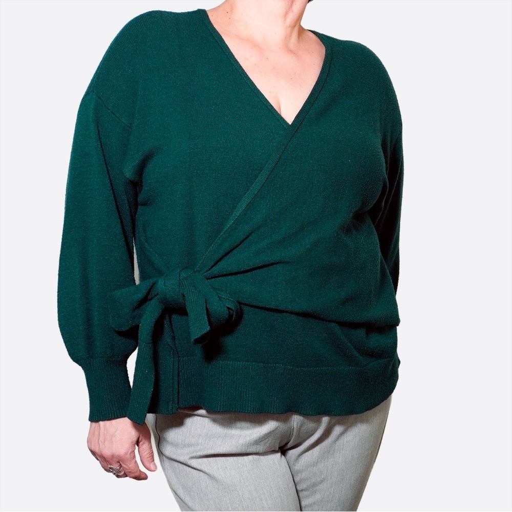 Eloquii Forest Green Luxe Knit Wrap Sweater Chic Hourglass Silhouette Plus 1X XL